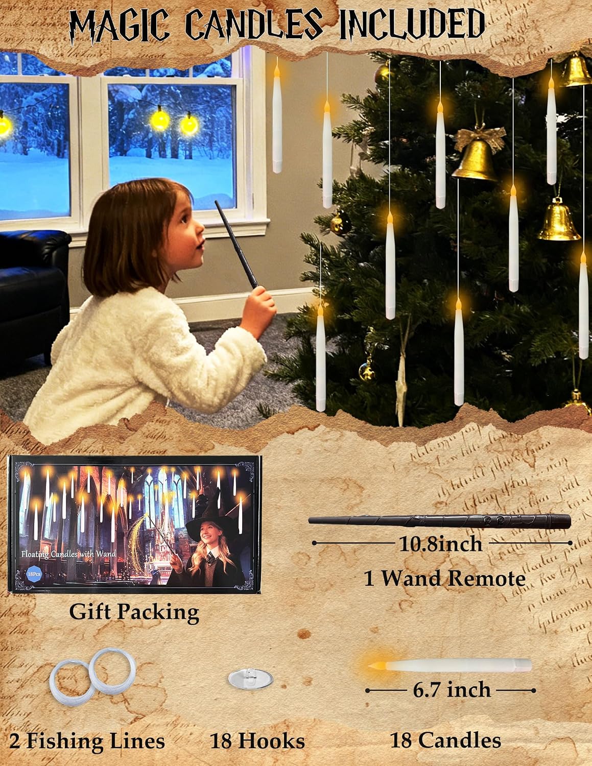 QVAIVE floating LED candles with wand remote - 18 pack