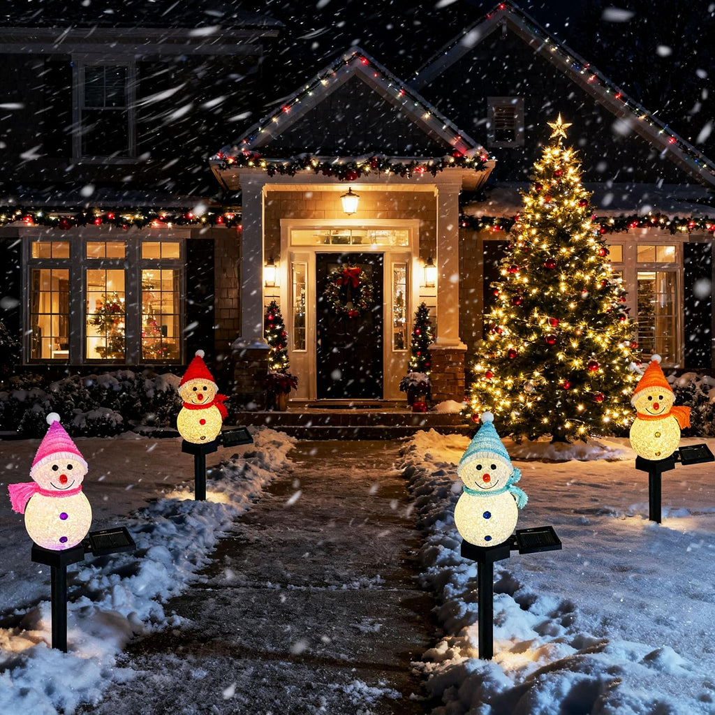 QVAIVE solar snowman pathway lights - set of 4