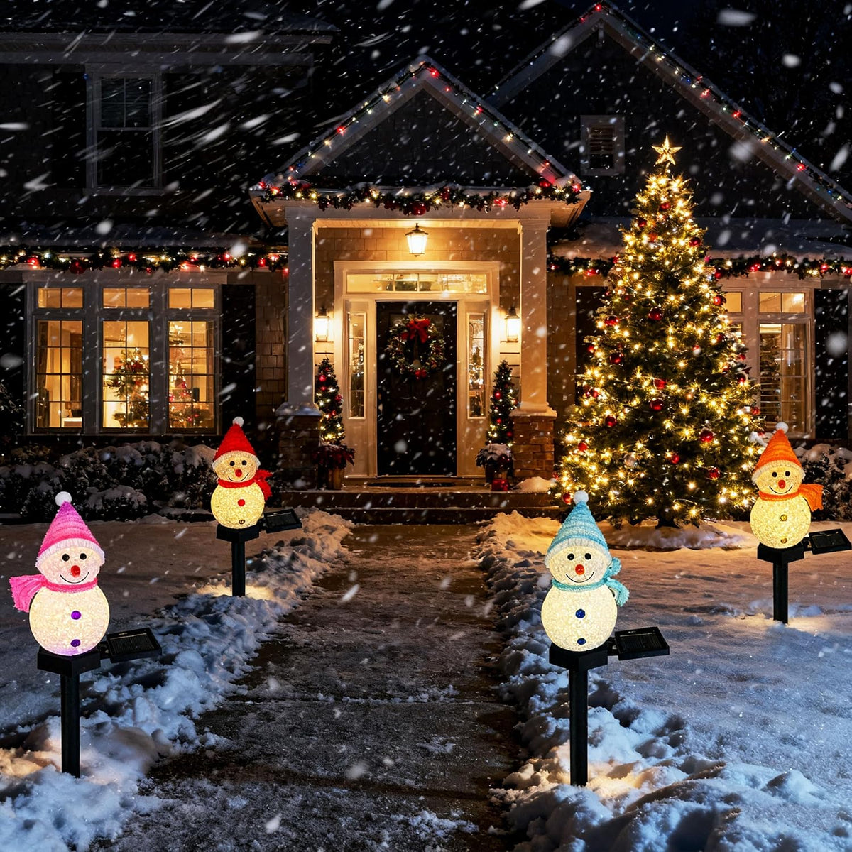 QVAIVE solar snowman pathway lights - set of 4