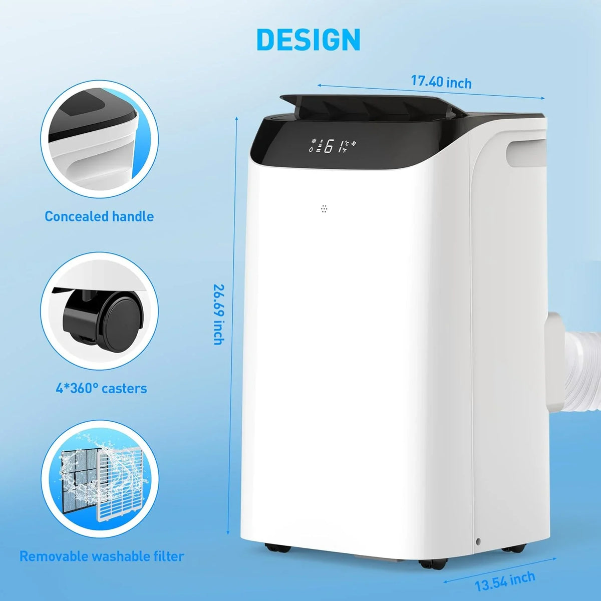 Portable Air Conditioner Cools Up to 700 Sq.Ft, 3-IN-1 Energy Efficient Portable AC Unit with Remote Control & Installation Kits for Large Room, Campervan, Office, Temporary Space
