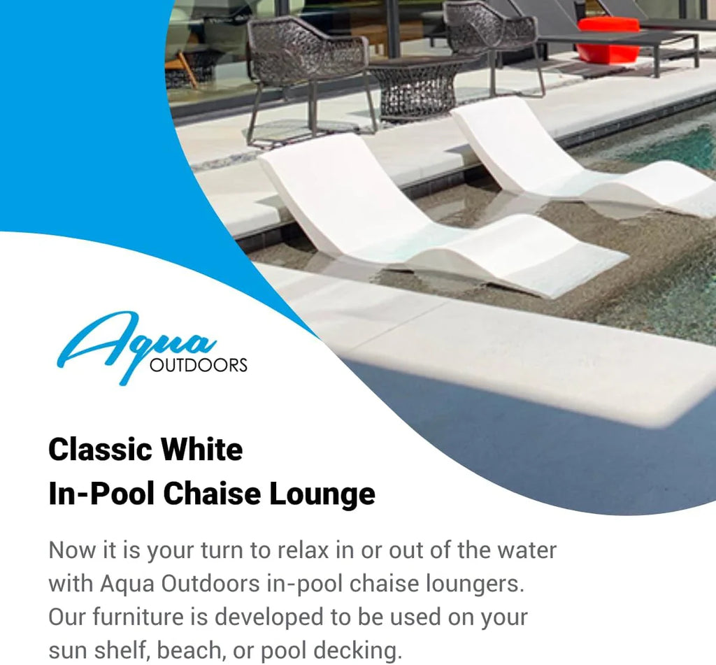 Classic White - in-Pool Chaise Lounger �� Designed for Water Depths Up to 9�� �� Aqua Outdoors �� Set of 2 �� Compatible with All Pool Types - Poolside & Sun Deck Tanning