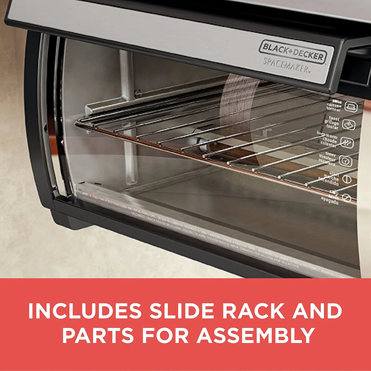 BLACK DECKER SpaceMaker Under Counter Toaster Oven, Digital Controls, Black/Stainless Steel, Fits 9锟芥�锟斤拷 Pizza or 4 Slices