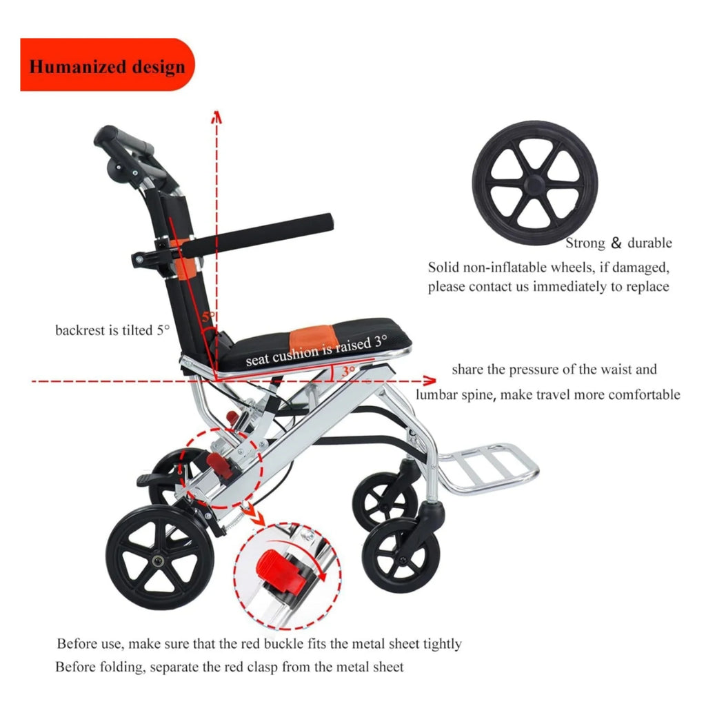 Ultra-Light Portable Folding Wheelchair, Travel-Friendly with Handbrake, 220 lbs Capacity, Ideal for Elderly & Children, 34.2锟�32.6 Unfolded Dimensions