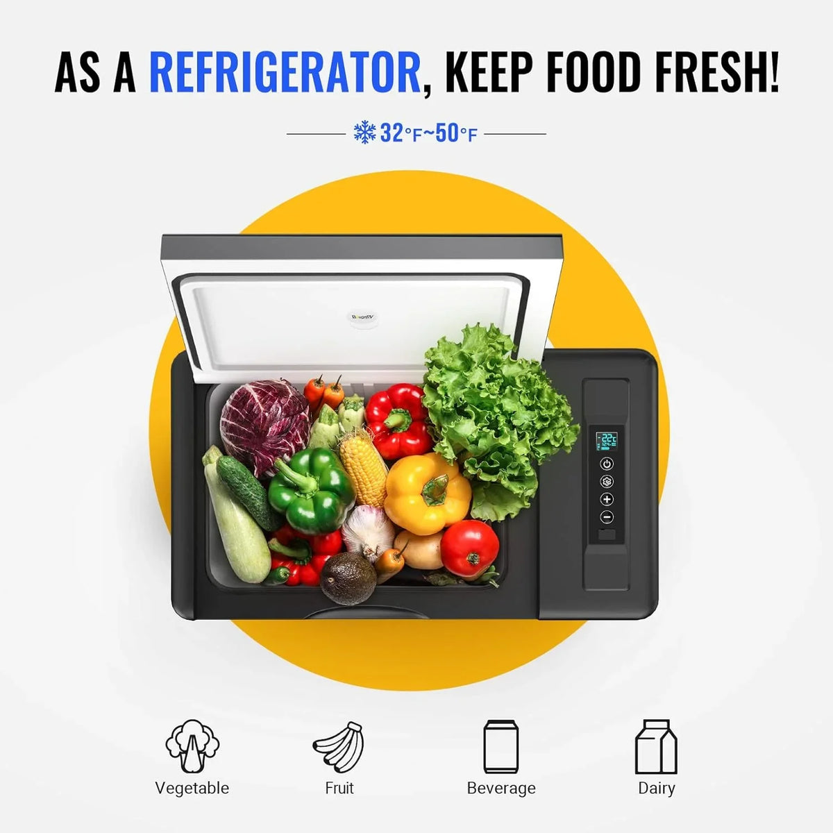 BougeRV 12 Volt Refrigerator 12V Car Fridge 23 Quart Portable Freezer Compressor Cooler 12/24V DC 110~240 Volt AC for Truck Van RV Camper SUV Travel Camping Road Trips Tailgating -7��~50��