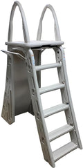 Confer Plastics 7200 Roll Guard 48" to 56" Adjustable A Frame Safety Ladder for Above Ground Outdoor Patio Swimming Pool Platform Ladder with Step Barrier, Warm Grey��