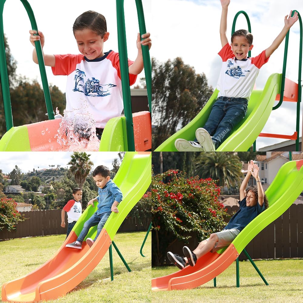 Outdoor Playground Slide, Big Backyard Freestanding Plastic Slide, 10 ft Outdoor Swing Set Slide for Kids Ages 4-8