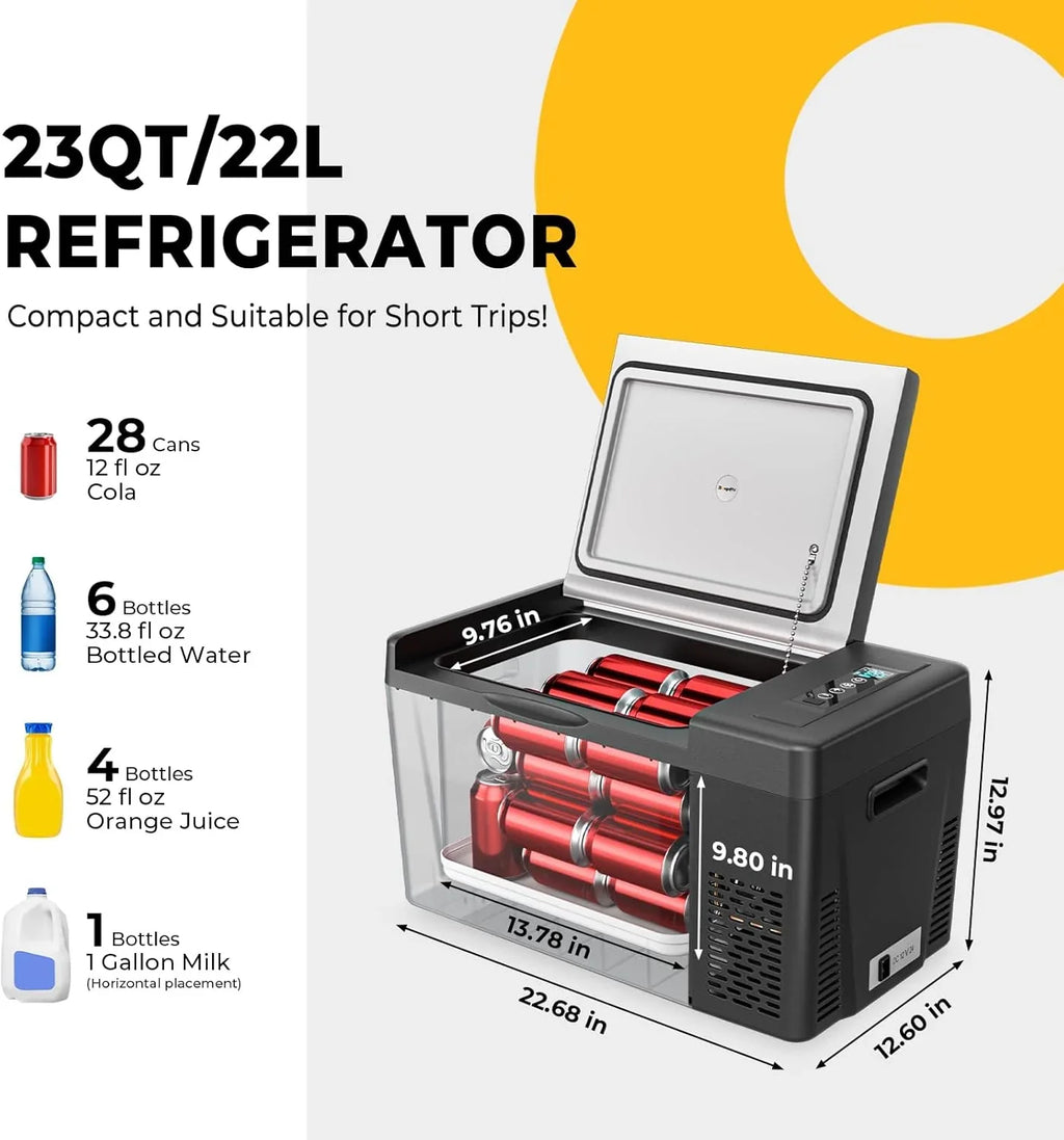 BougeRV 12 Volt Refrigerator 12V Car Fridge 23 Quart Portable Freezer Compressor Cooler 12/24V DC 110~240 Volt AC for Truck Van RV Camper SUV Travel Camping Road Trips Tailgating -7��~50��