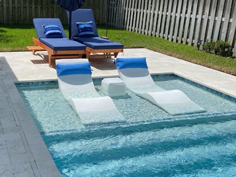 Classic White - in-Pool Chaise Lounger �� Designed for Water Depths Up to 9�� �� Aqua Outdoors �� Set of 2 �� Compatible with All Pool Types - Poolside & Sun Deck Tanning
