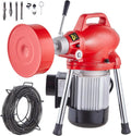 Segmented sewer cleaning machine 66 feet x 5/8 inches, 250-watt electric sewer unclogger with manual feeder - equipped with 2 steel cables, 7 cutters and clockwise/counterclockwise control device, suitable for 1.6-inch to 4-inch pipes.