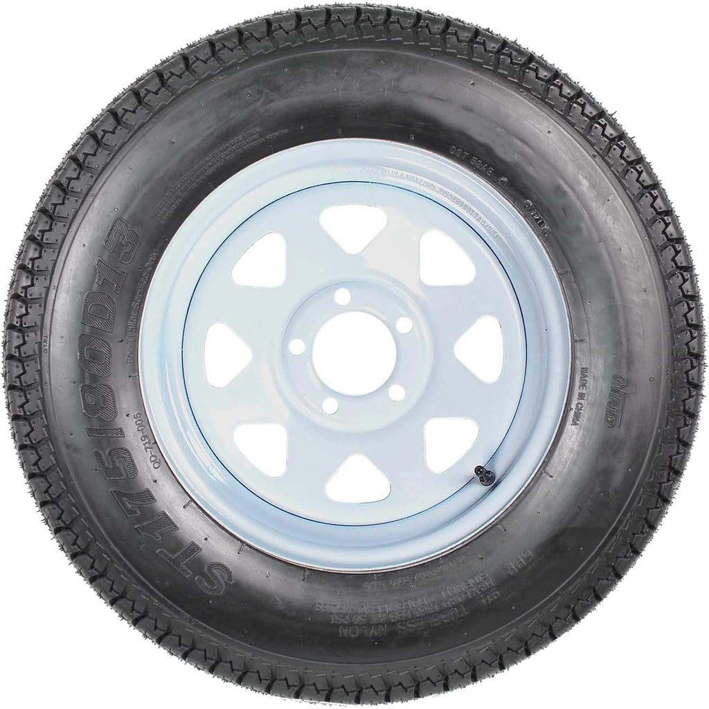 Set of 2 Trailer Tires Rims 175-80 5 Lug 6PR White Spoke Wheel Load Range C