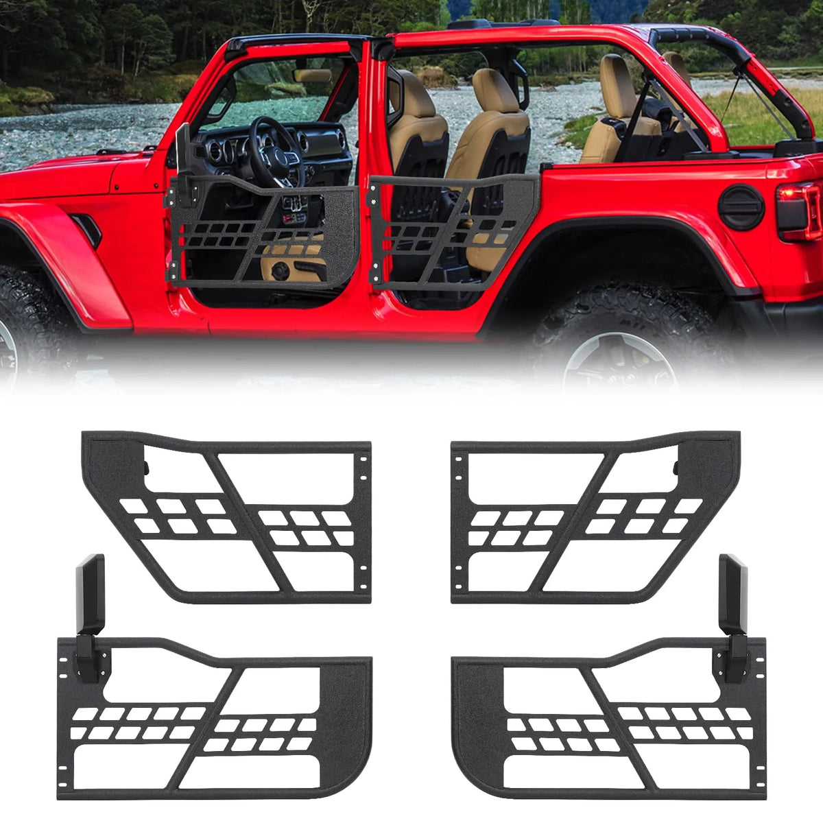 Off Road Safari Tubular Doors Compatible with 2018-2023 Wrangler JL 4 Door 锟斤拷 Set of 4 Fat Tube Half Doors for Adventure