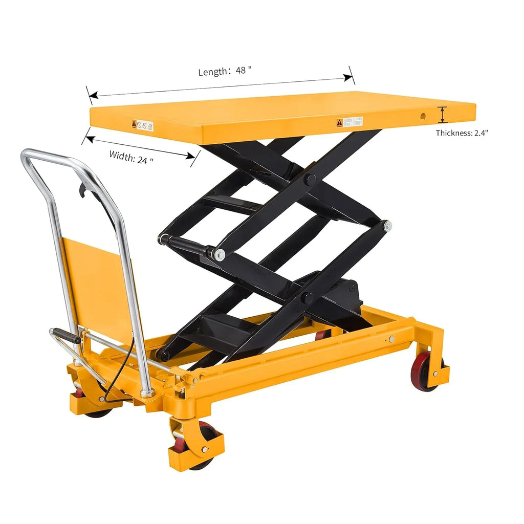 APOLLOLIFT Hydraulic Lift Table Cart �� 770 lbs Capacity, 51" Max Height, Double Scissor Lift with Safety Guard & 4 Wheels