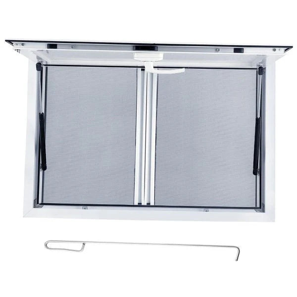 Concession Window 36W x 36H Aluminum Alloy Food Truck Service Window with Sliding Screens & Awning Door, Hydraulic Lift, Locking Mechanism, Versatile for Catering