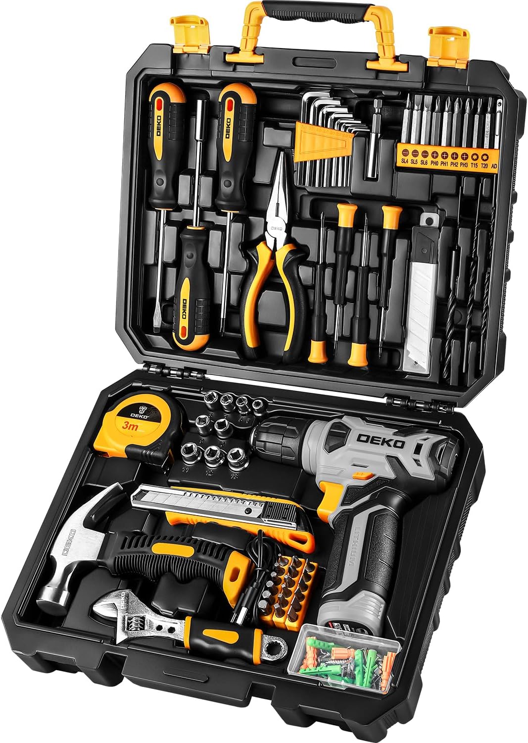 DEKOPRO Tool Set锛�Tool Kit with 8V Cordless Drill,Tool Box with Drill,Hand Drill Set for Men & Women,Home Tool Kits for House Repair,Handyman,DIY 126 Piece
